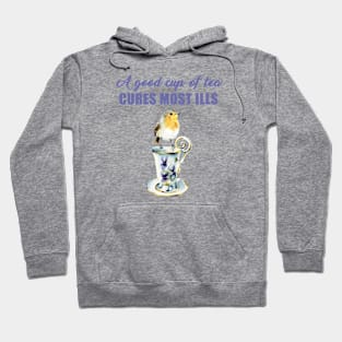 Garden birds robin a cup of tea cures most ills Hoodie